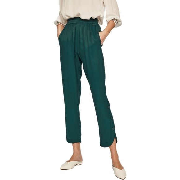 Armani Exchange NWT Emerald Green Silky Ribbed Hi-Rise Snap Ankle Pants, Size 14